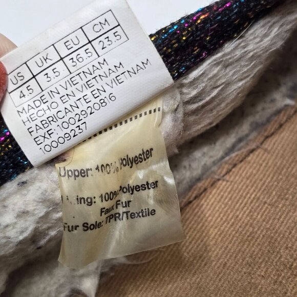 TOMS Classics Black Metallic Velvet Flats Sparkly Sherpa Lined size 4.5 - Picture 7 of 9